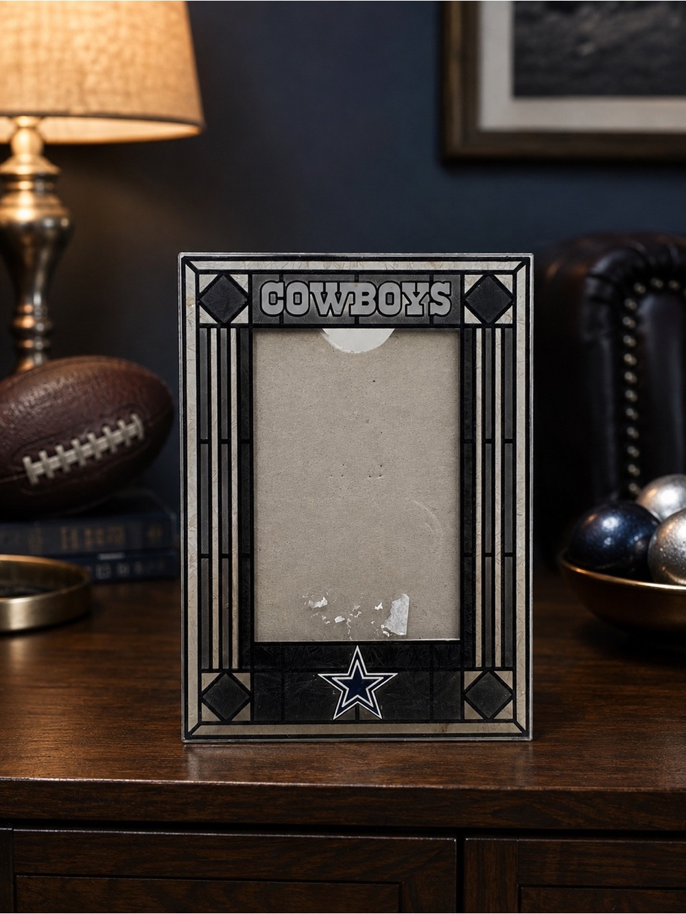NFL Dallas Cowboys Black and Silver Decorative Photo Frame stained glass